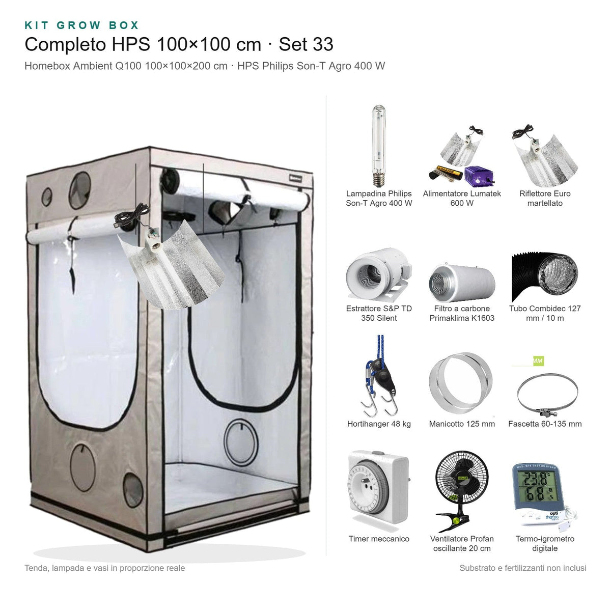 Kit Grow Box completo HPS 100×100 cm – Set 33 - Gro.w.LaB