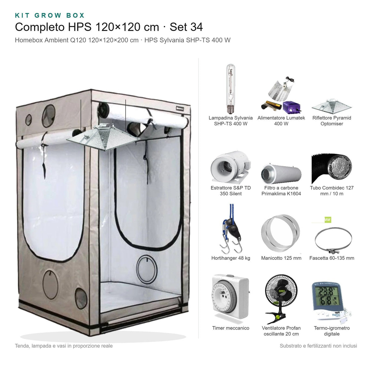 Kit Grow Box completo HPS 120×120 cm – Set 34 - Gro.w.LaB
