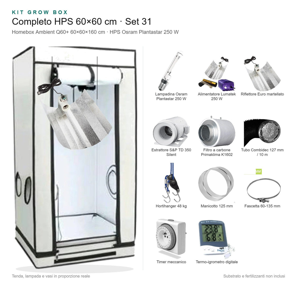 Kit Grow Box completo HPS 60×60 cm – Set 31 - Gro.w.LaB