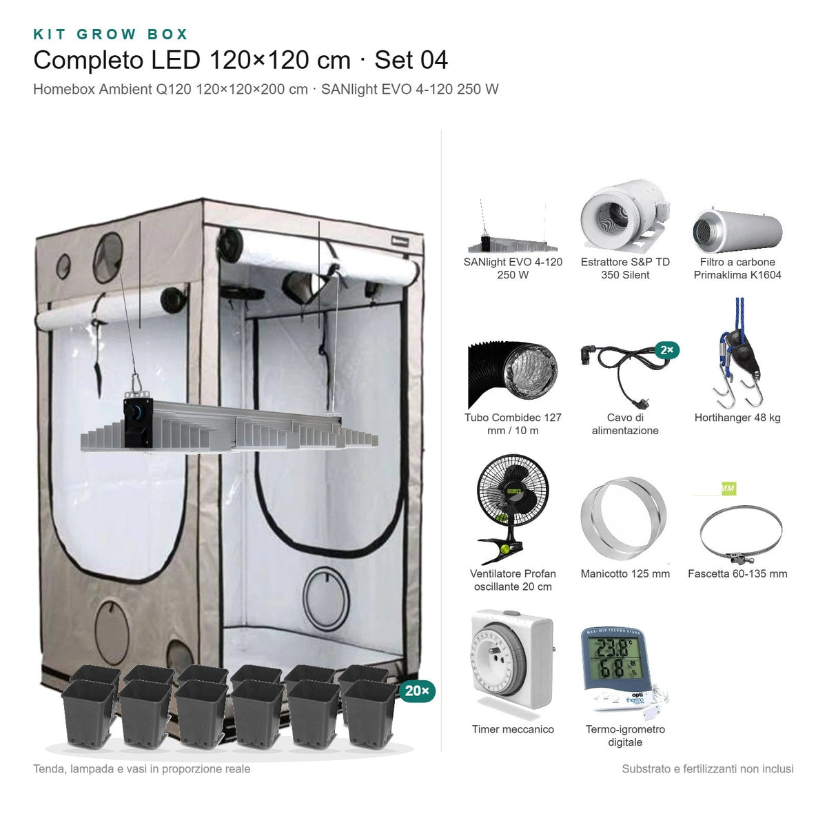 Kit Grow Box completo LED 120×120 cm – Set 04 - Gro.w.LaB