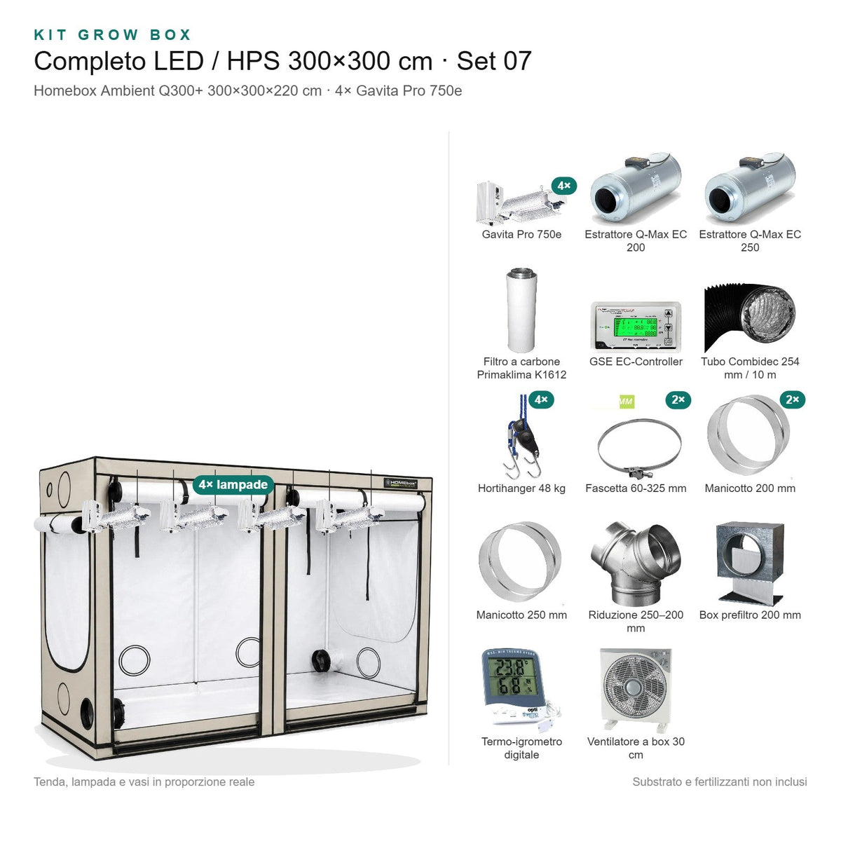 Kit Grow Box completo LED / HPS 300×300 cm – Set 07 - Gro.w.LaB