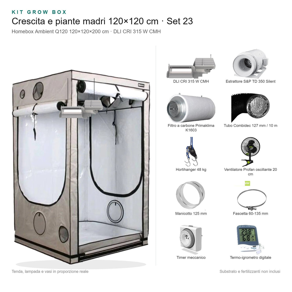 Kit Grow Box crescita e piante madri 120×120 cm – Set 23 - Gro.w.LaB