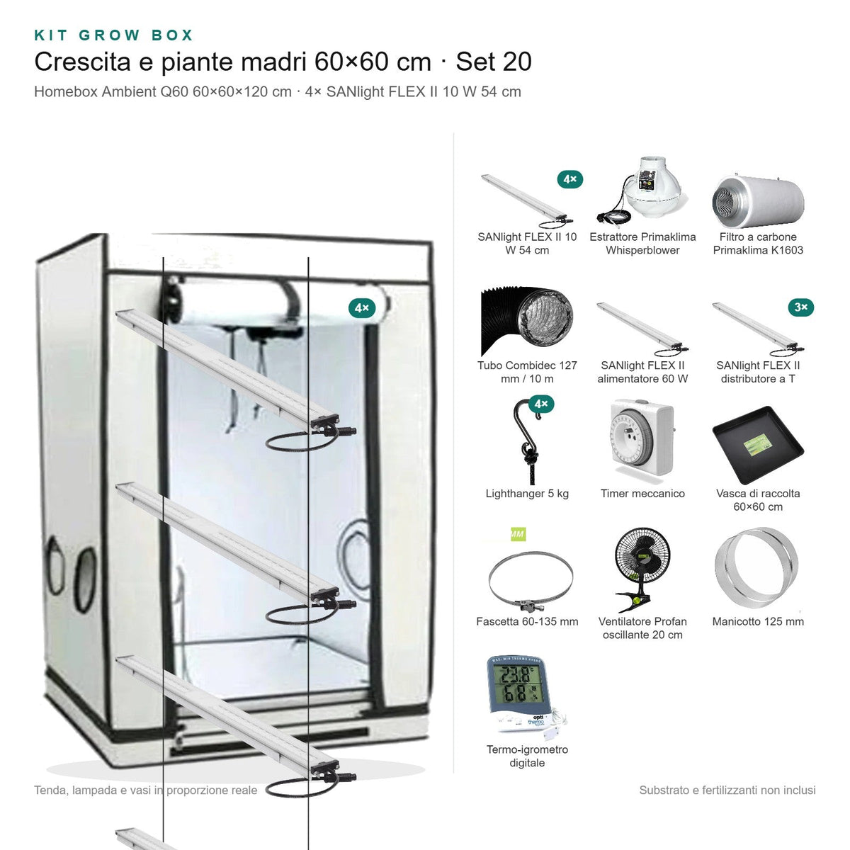 Kit Grow Box crescita e piante madri 60×60 cm – Set 20 - Gro.w.LaB