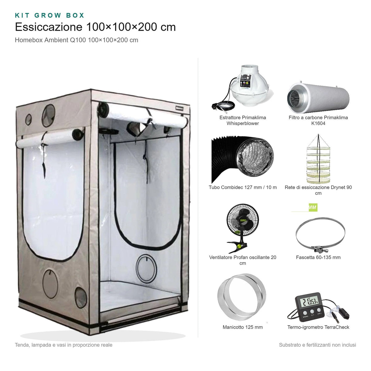 Kit Grow Box essiccazione 100×100×200 cm - Gro.w.LaB