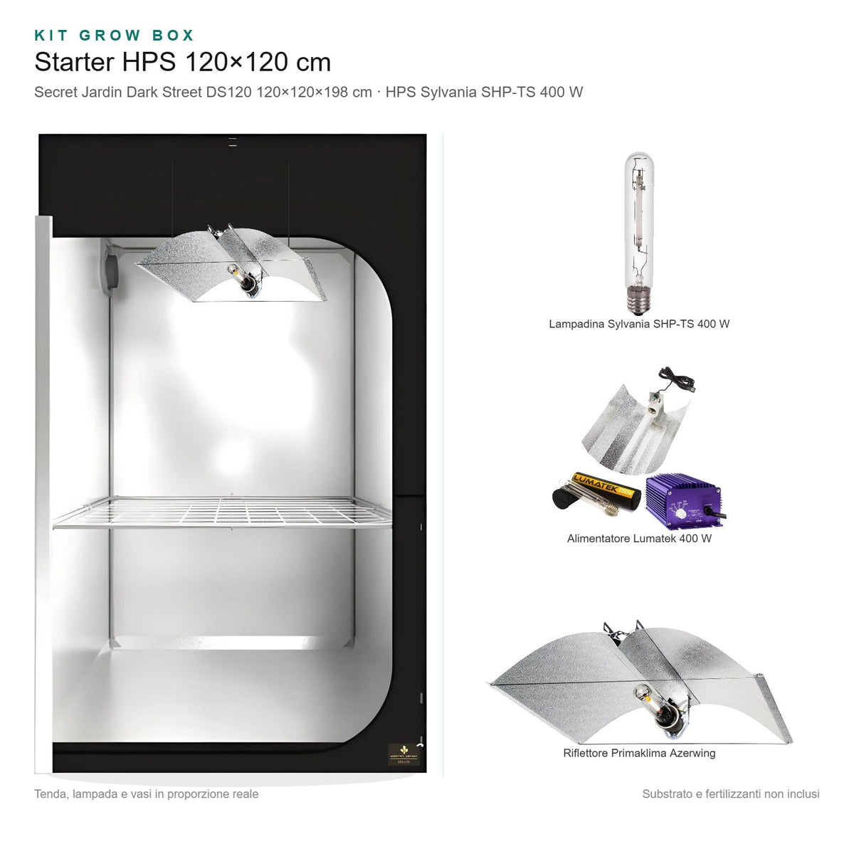 Kit Grow Box Starter HPS 120×120 cm - Gro.w.LaB