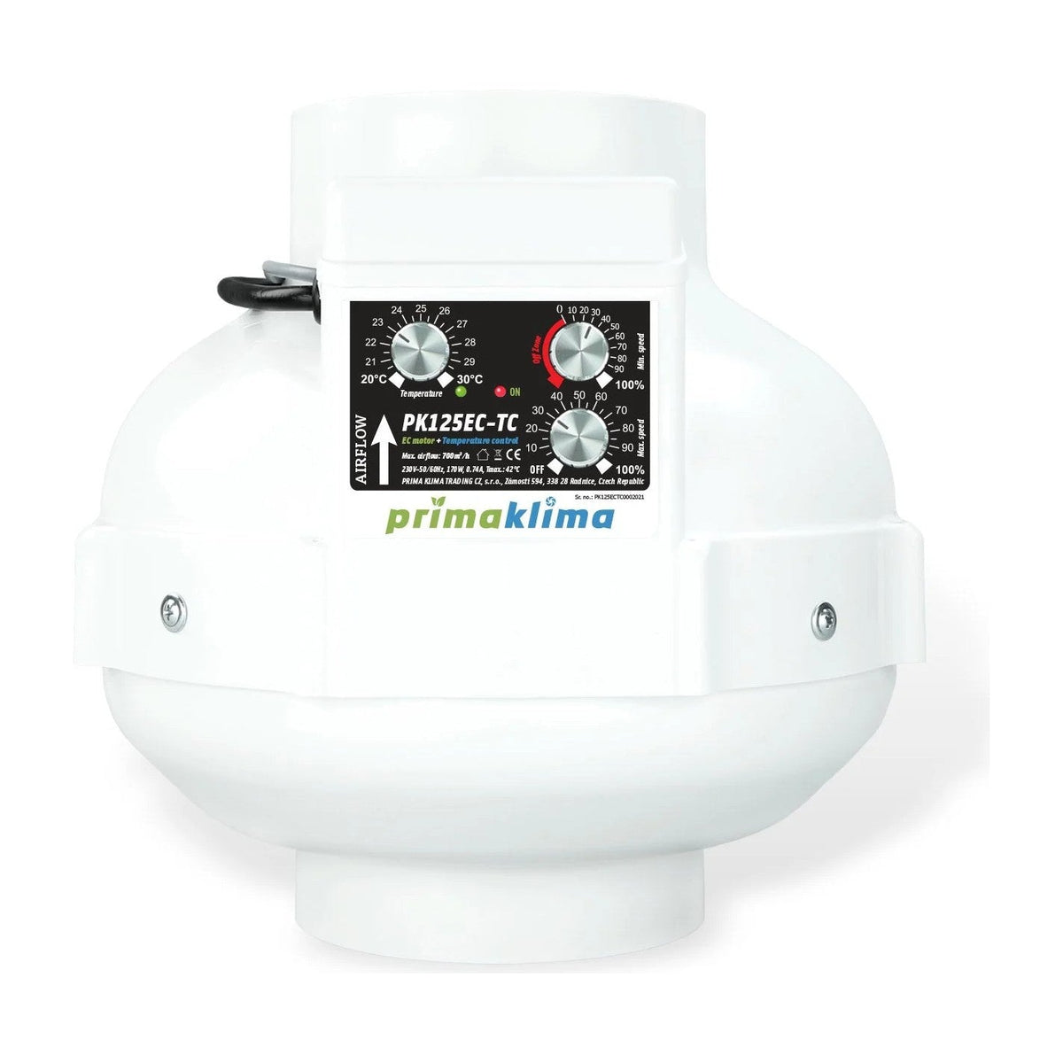 PrimaKlima Ventilatore tubolare PK125EC TC con controller 700 m³/h - Gro.w.LaB