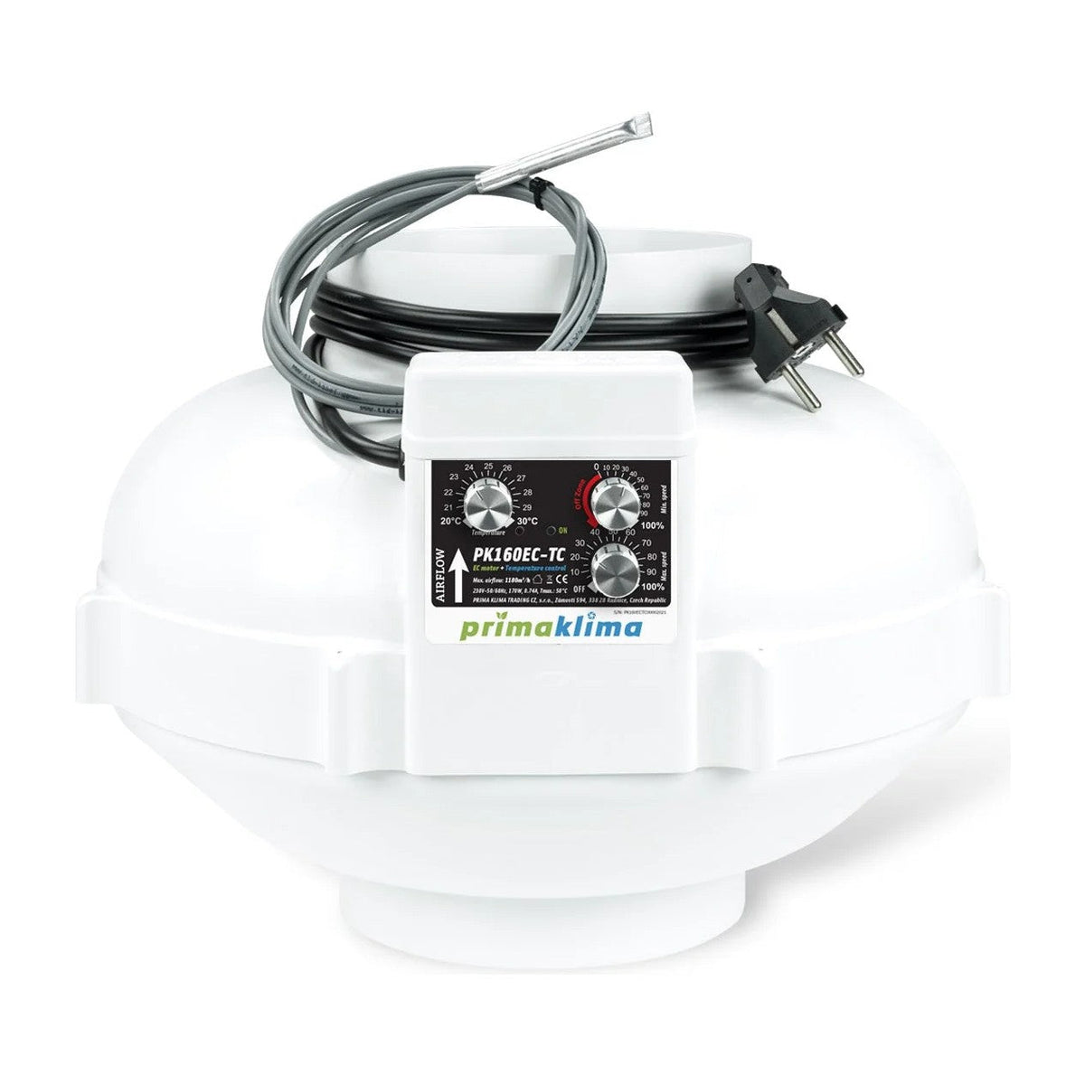 PrimaKlima Ventilatore tubolare PK160EC TC con controller 1180 m³/h - Gro.w.LaB
