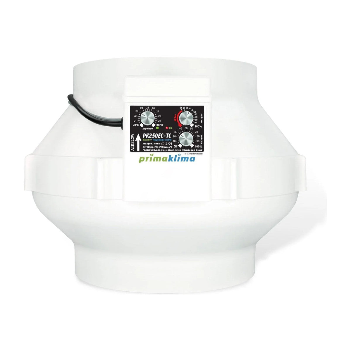 PrimaKlima Ventilatore tubolare PK250EC TC con controller 1450 m³/h - Gro.w.LaB